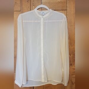 Mexx Nude Pink Lace-Front Button Blouse With Mandarin Collar